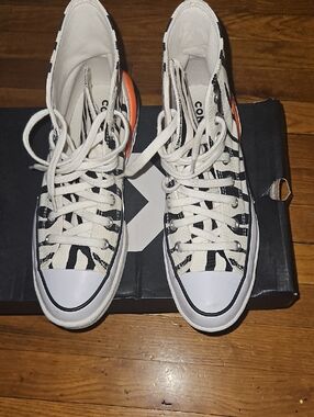 Converse Zebra-Print High Top Sneakers with Orange Heel Accent